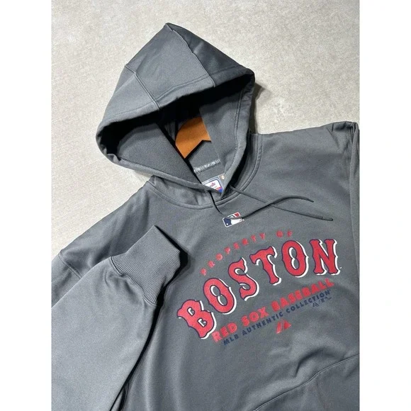 VTG Boston Red Sox Majestic Hoodie Therma Base Sweatshirt Men's Medium Grey - Picture 1 of 7
